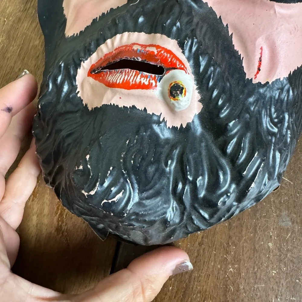 VINTAGE Ben Cooper Plastic Full Face Mask smoking Man with beard &‎ hat